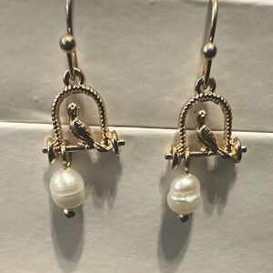 Elegant Gold and Pearl Bird Earrings